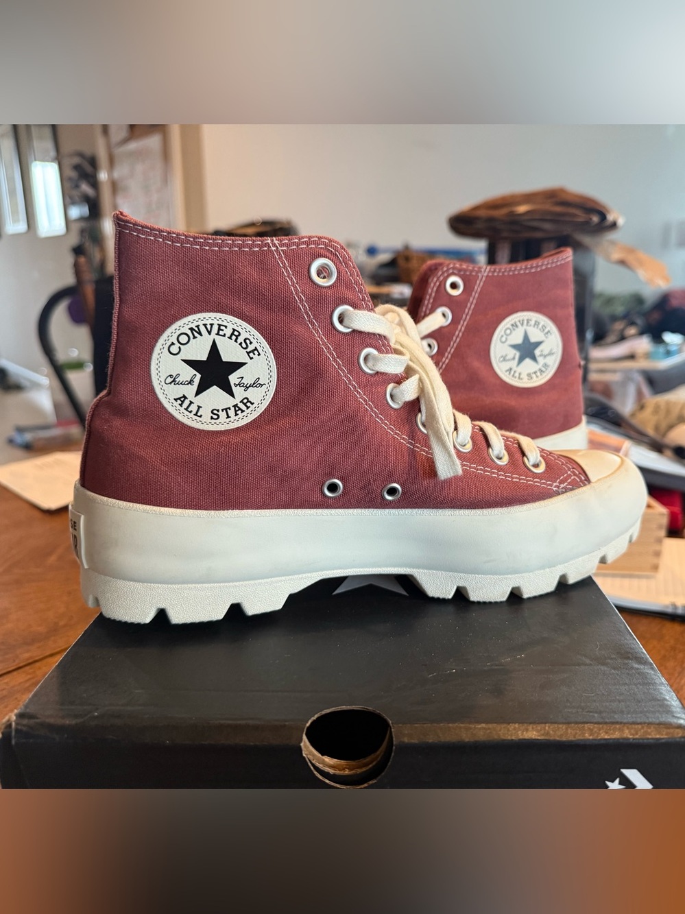 Converse High Top Sneakers - women's size 9 - Muted Burgundy Canvas w/ Lug Sole